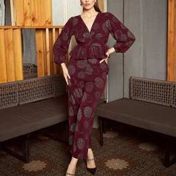 Printed V-Neck Top & Pants Co-Ord Set-1