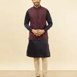 Men Floral Woven Regular Fit Nehru Jacket-image-69