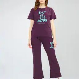 Women Typographic Print T-Shirt & Pyjamas Set-image-81