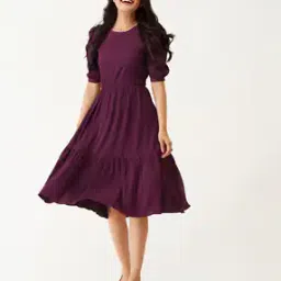 Round-Neck A-Line Dress with Insert Pocket-image-7