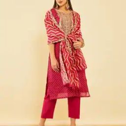 Women Bandhani Print Straight Kurta Set with Dupatta-picture-26