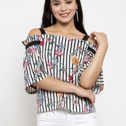 KASSUALLY Women White & Navy Blue Striped A-Line Top-image-46