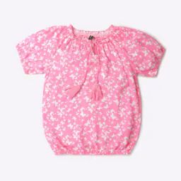 Butterfly Print Top with Tie-Up Neckline-image-98