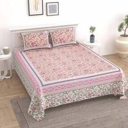 Floral Print Cotton King Size Bedsheet with Pillow Covers-picture-48