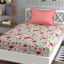 125 GSM Floral Print Single Bedsheet with Pillow Cover-image-88