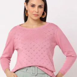 Open-Knit Round-Neck Pullover-80