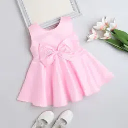 Girls Fit & Flare Dress with Bow Accent-image-1