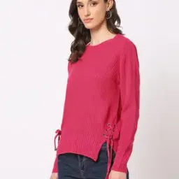 Ribbed Pullover with Tie-Ups-image-73