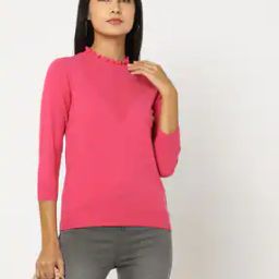 Flat-Knit Pullover with High-Neck-image-80
