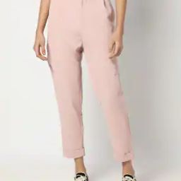 Women Straight Fit Paperbag Waist Trousers-image-95