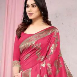 Floral Print Woven Saree with Zari Border-image-57