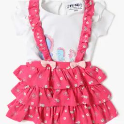 Girl Floral Print Dungaree & T-Shirt Set-17