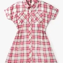 Girls Checked Shirt Dress with Insert Pockets-image-9