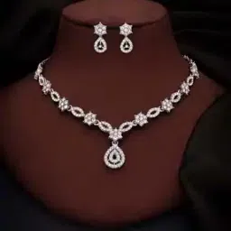Women Stone-Studded Necklace & Earrings Set-image-92