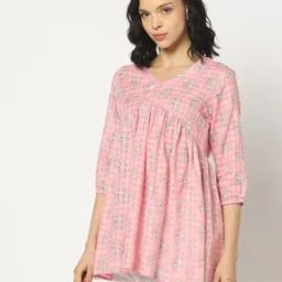 Women Floral Print V-Neck Flared Kurti-image-53
