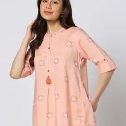 Women Printed A-Line Kurti with Mandarin Collar-image-96