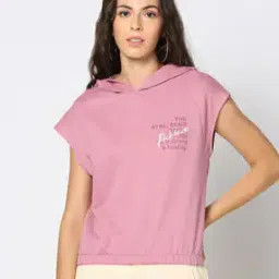 Women Printed Regular Fit Hooded T-Shirt-image-10