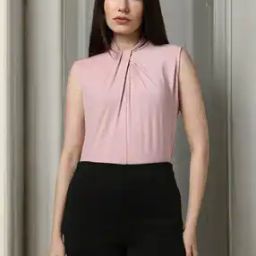 Women Relaxed Fit High-Neck Top with Front-Knot-33