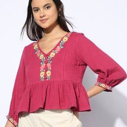 Women Embroidered Yoke Regular Fit Peplum Top-picture-13