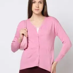 Women Ribbed Cardigan with Band Collar-image-80