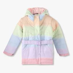 Girls Colourblock Regular Fit Puffer Jacket with Belt-image-47
