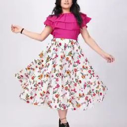 Girls Floral Print Fit & Flare Dress-image-3