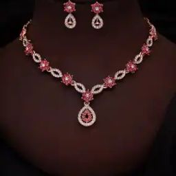 Women Rose Gold-Plated Stone-Studded Necklace & Earrings Set-image-58
