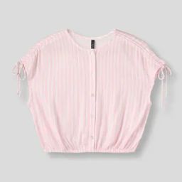 Girls Striped Relaxed Fit Top with Tie-Up-image-24