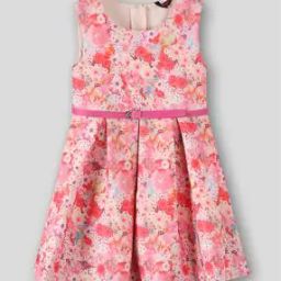 kg frendz Girls Floral Print Fit & Flare Dress with Belt-picture-16
