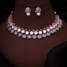 Women Stone-Studded Necklace & Earings Set-image-77