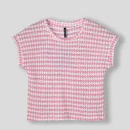 Girls Honeycomb Knit Relaxed Fit Round-Neck T-Shirt-image-41