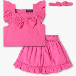 Girls Swiss-Dot Top & Skirt with Hairband-image-98