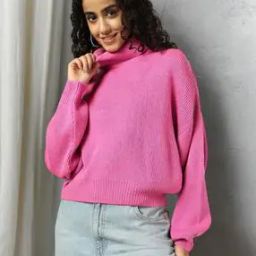 Women Ribbed Turtleneck Pullover-image-94
