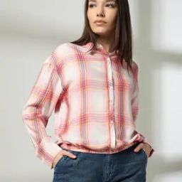 Women Checked Elasticated-Waist Shirt-image-2