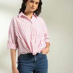 Women Striped Regular Fit Shirt with Twisted-Hem-image-48