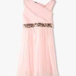 Girls A-Line Dress with Sequined Waist Belt-image-9