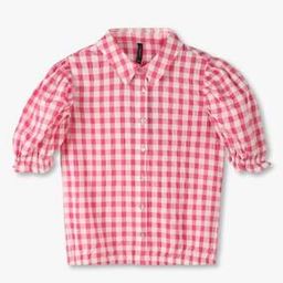 Girls Checked Relaxed Fit Shirt with Puff Sleeves-picture-42