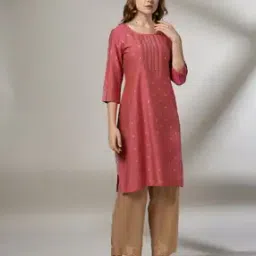 Women Block Print Round-Neck Straight Kurta-image-68