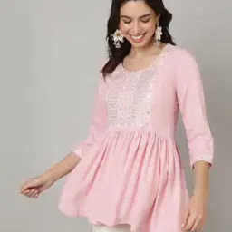 Women Relaxed Fit Peplum Top with Embroidery-image-19