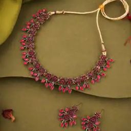 Women Stone-Studded Necklace & Earrings Set-image-92