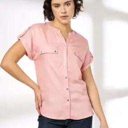 Women Relaxed Fit Shirt with Flap Pockets-image-77