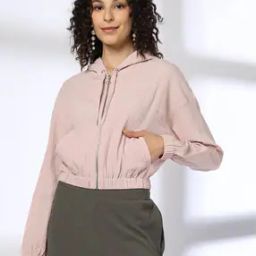 Women Crinkled Regular Fit Hooded Shacket-image-65