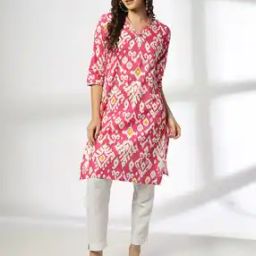 Women Ikat Cotton Straight Kurta-image-61
