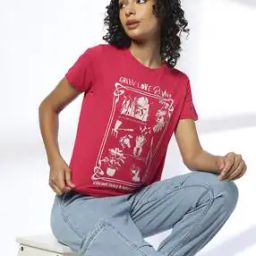Women Graphic Print Regular Fit Crew-Neck T-Shirt-image-78