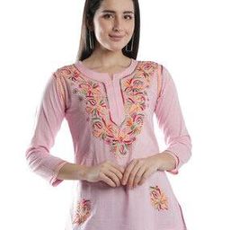 Women Hand Embroidered Cotton Lucknowi Chikankari Tunic-image-65