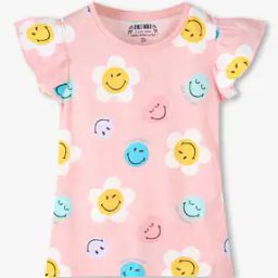 Girls Smiley Print Slim Fit Round-Neck T-Shirt-image-52