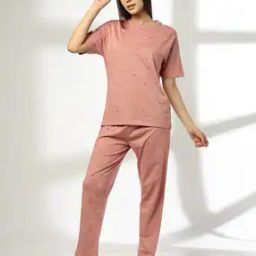 Women All-Over Print Cotton T-Shirt & Pyjamas Set-29