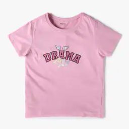 Girls Typographic Print Regular Fit Crew-Neck T-Shirt-image-12
