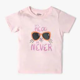 Girls Typographic Print Regular Fit Crew-Neck T-Shirt-image-2