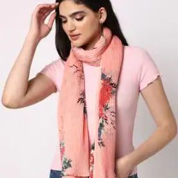 Women Floral Print Scarf with Tassels-18